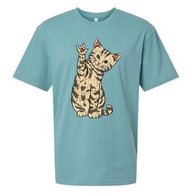 ILY Cat ASL Hand Gesture Deaf Hearing Loss Awareness Sueded Cloud Jersey T-Shirt