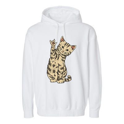 ILY Cat ASL Hand Gesture Deaf Hearing Loss Awareness Garment-Dyed Fleece Hoodie