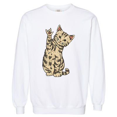 ILY Cat ASL Hand Gesture Deaf Hearing Loss Awareness Garment-Dyed Sweatshirt