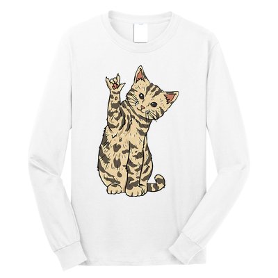 ILY Cat ASL Hand Gesture Deaf Hearing Loss Awareness Long Sleeve Shirt