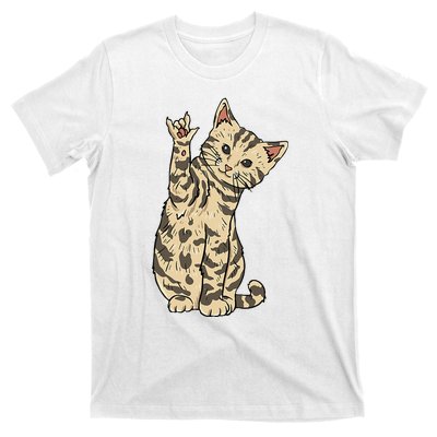 ILY Cat ASL Hand Gesture Deaf Hearing Loss Awareness T-Shirt