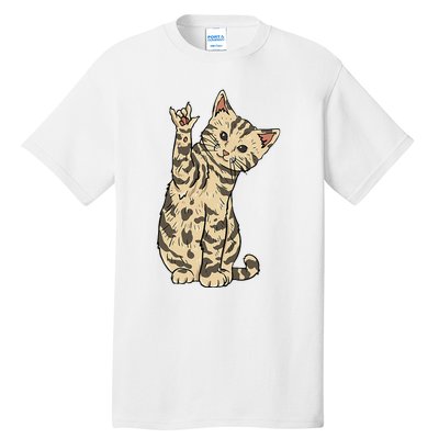 ILY Cat ASL Hand Gesture Deaf Hearing Loss Awareness Tall T-Shirt