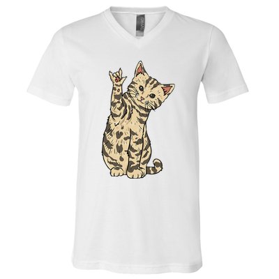 ILY Cat ASL Hand Gesture Deaf Hearing Loss Awareness V-Neck T-Shirt