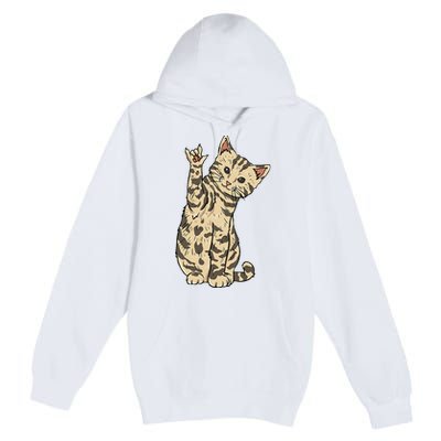 ILY Cat ASL Hand Gesture Deaf Hearing Loss Awareness Premium Pullover Hoodie