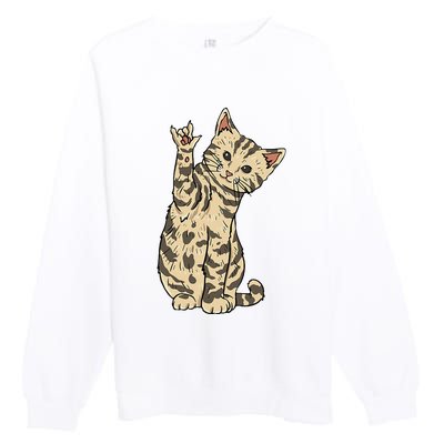 ILY Cat ASL Hand Gesture Deaf Hearing Loss Awareness Premium Crewneck Sweatshirt