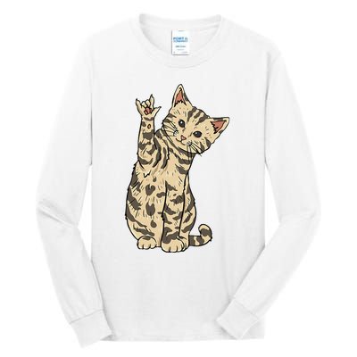 ILY Cat ASL Hand Gesture Deaf Hearing Loss Awareness Tall Long Sleeve T-Shirt