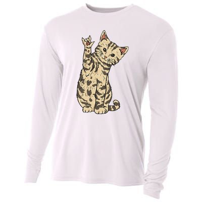 ILY Cat ASL Hand Gesture Deaf Hearing Loss Awareness Cooling Performance Long Sleeve Crew