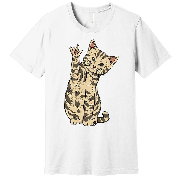 ILY Cat ASL Hand Gesture Deaf Hearing Loss Awareness Premium T-Shirt