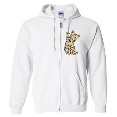 ILY Cat ASL Hand Gesture Deaf Hearing Loss Awareness Full Zip Hoodie