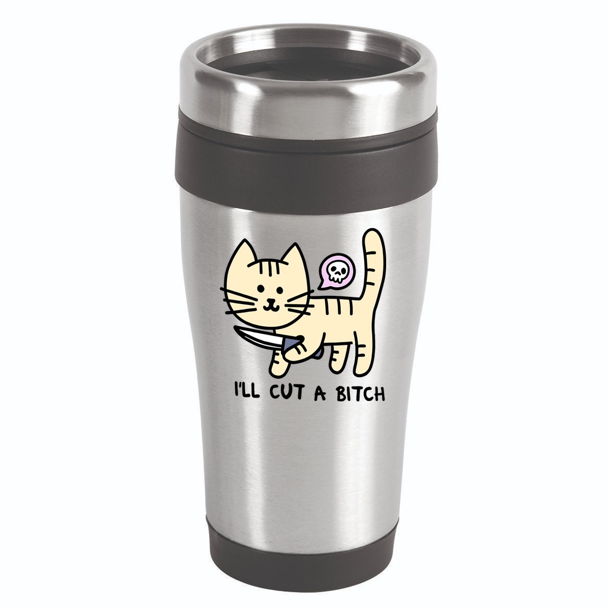 ILl Cut A Bitch Funny Cat 16oz Travel Tumbler