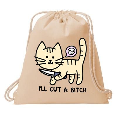 ILl Cut A Bitch Funny Cat Drawstring Bag
