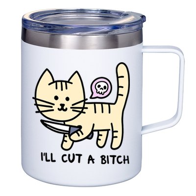 ILl Cut A Bitch Funny Cat 12oz Stainless Steel Coffee Mug