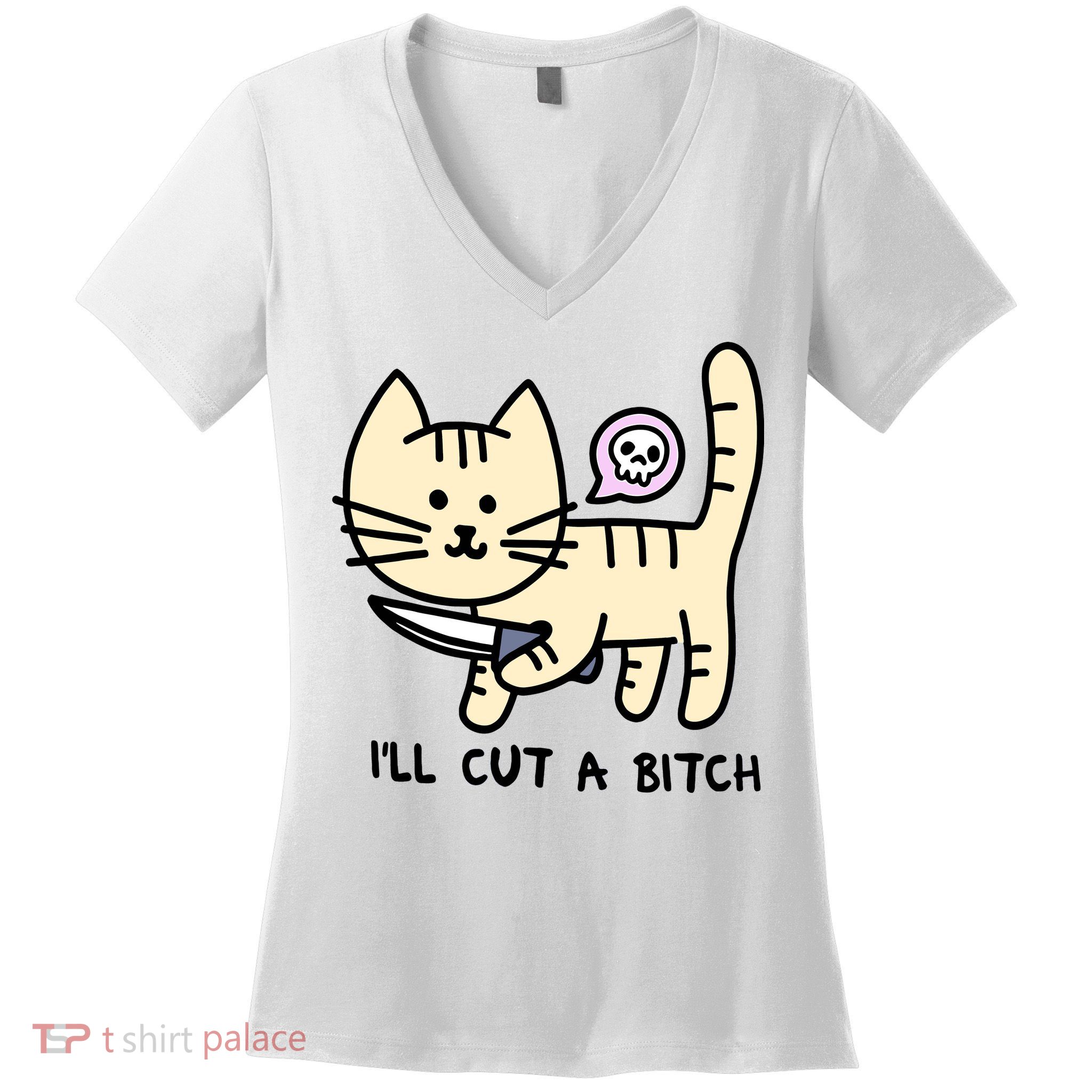ILl Cut A Bitch Funny Cat Women's V-Neck T-Shirt