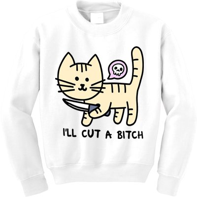 ILl Cut A Bitch Funny Cat Kids Sweatshirt