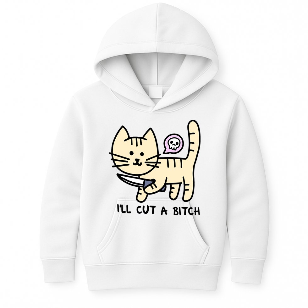 ILl Cut A Bitch Funny Cat Kids Hoodie