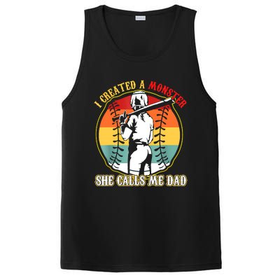 I Created A Monster She Call Me Dad Softball Baseball Lover PosiCharge Competitor Tank