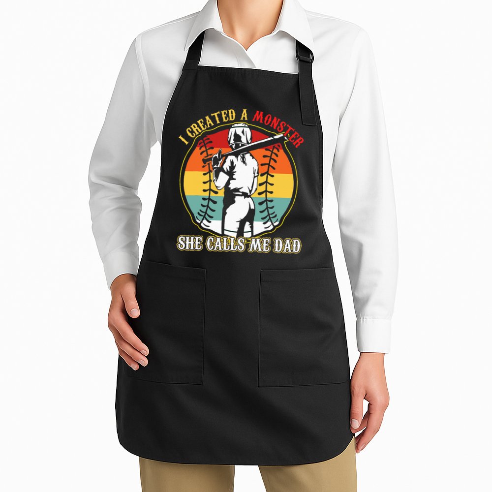 I Created A Monster She Call Me Dad Baseball Softball Dad Apron