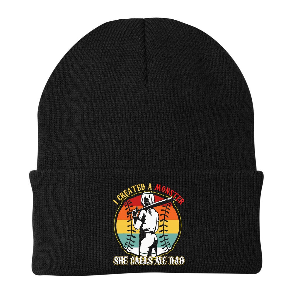 I Created A Monster She Call Me Dad Baseball Softball Dad Beanie