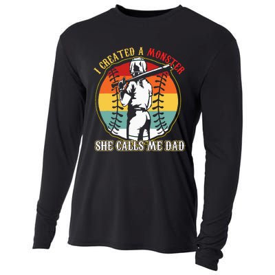 I Created A Monster She Call Me Dad Baseball Softball Dad Cooling Performance Long Sleeve Crew