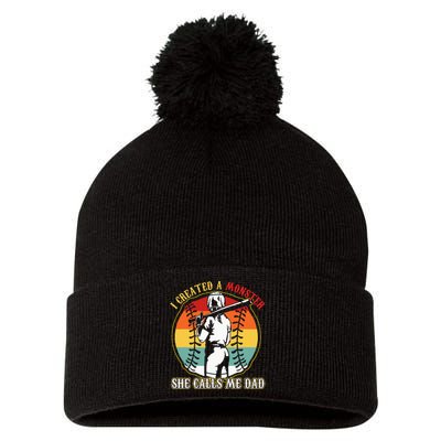 I Created A Monster She Call Me Dad Baseball Softball Dad Pom Pom 12in Knit Beanie