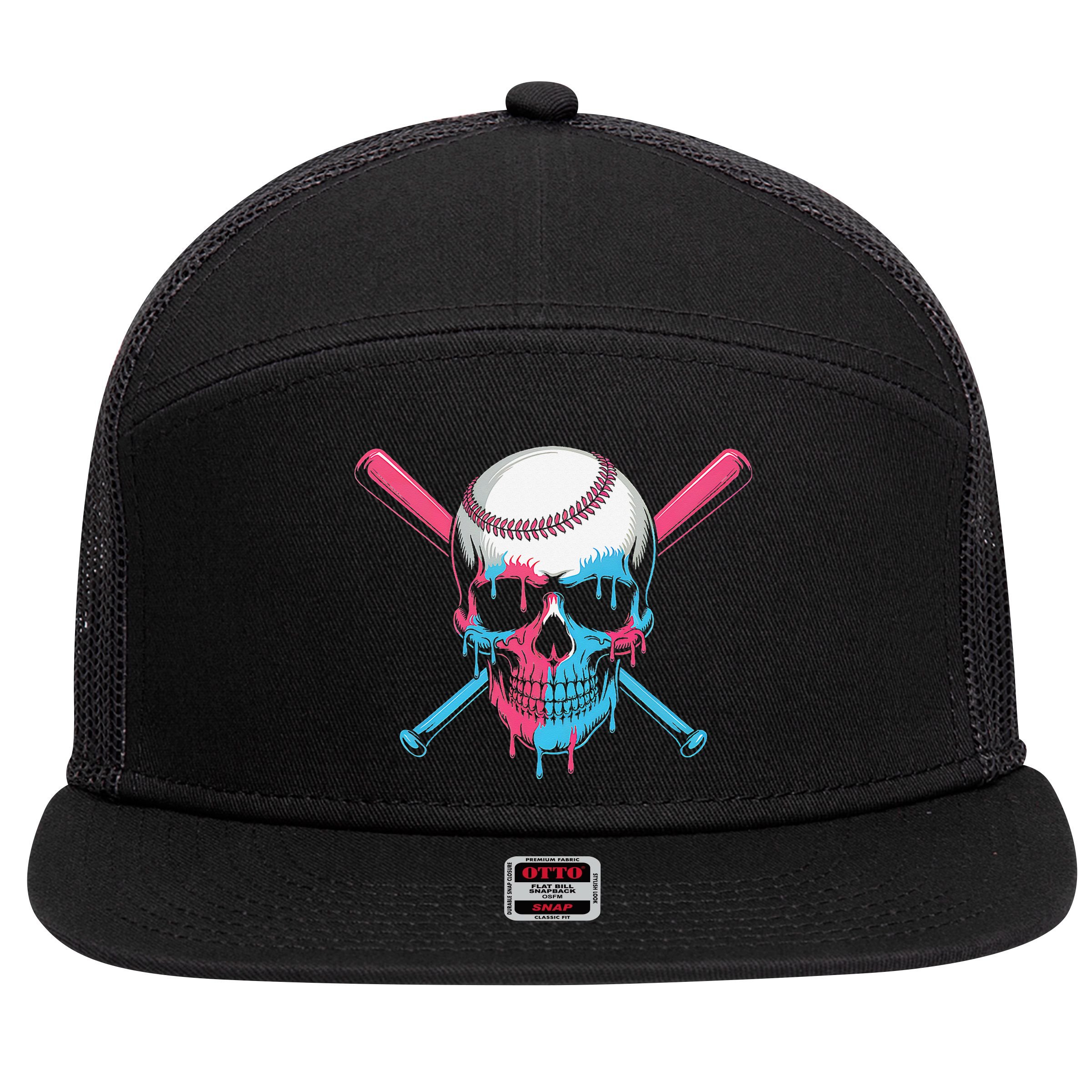 Ice Cream Baseball Fun Summer Sports Dessert Dripping Skull 7 Panel Mesh Trucker Snapback Hat