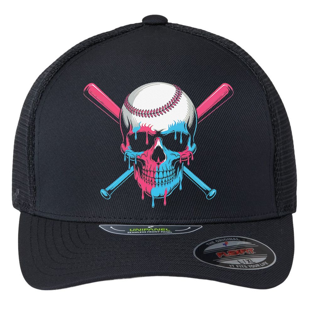Ice Cream Baseball Fun Summer Sports Dessert Dripping Skull Flexfit Unipanel Trucker Cap