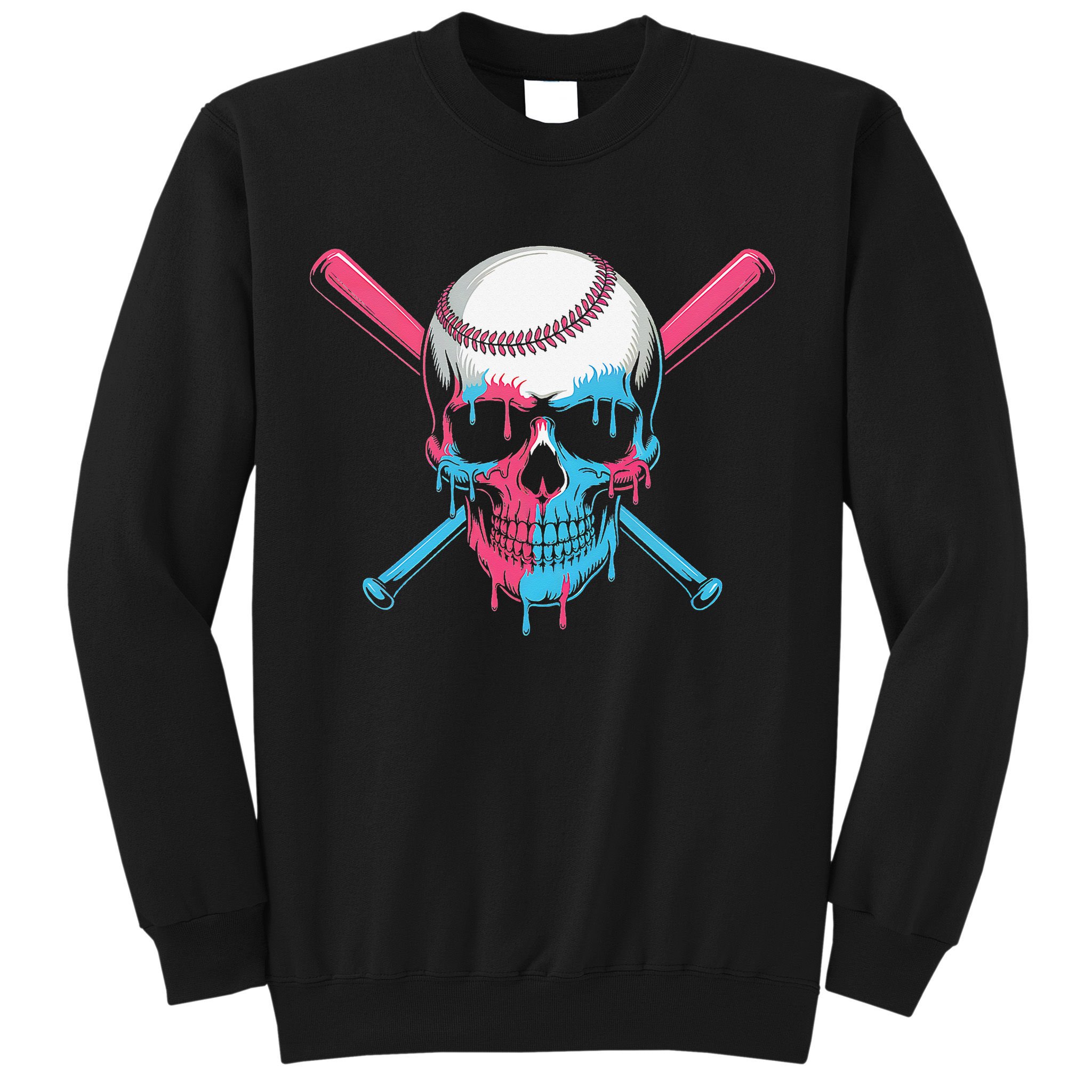 Ice Cream Baseball Fun Summer Sports Dessert Dripping Skull Sweatshirt