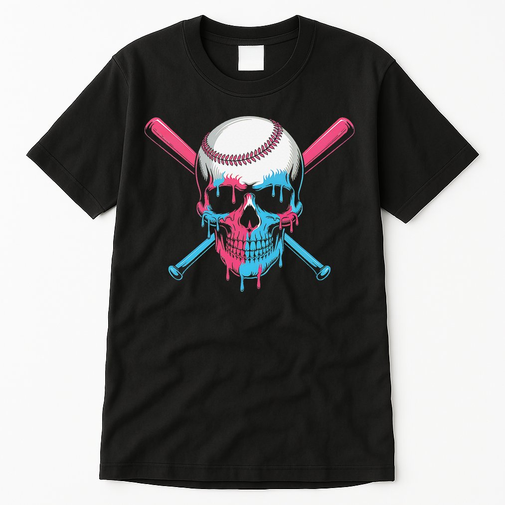 Ice Cream Baseball Fun Summer Sports Dessert Dripping Skull Tall T-Shirt