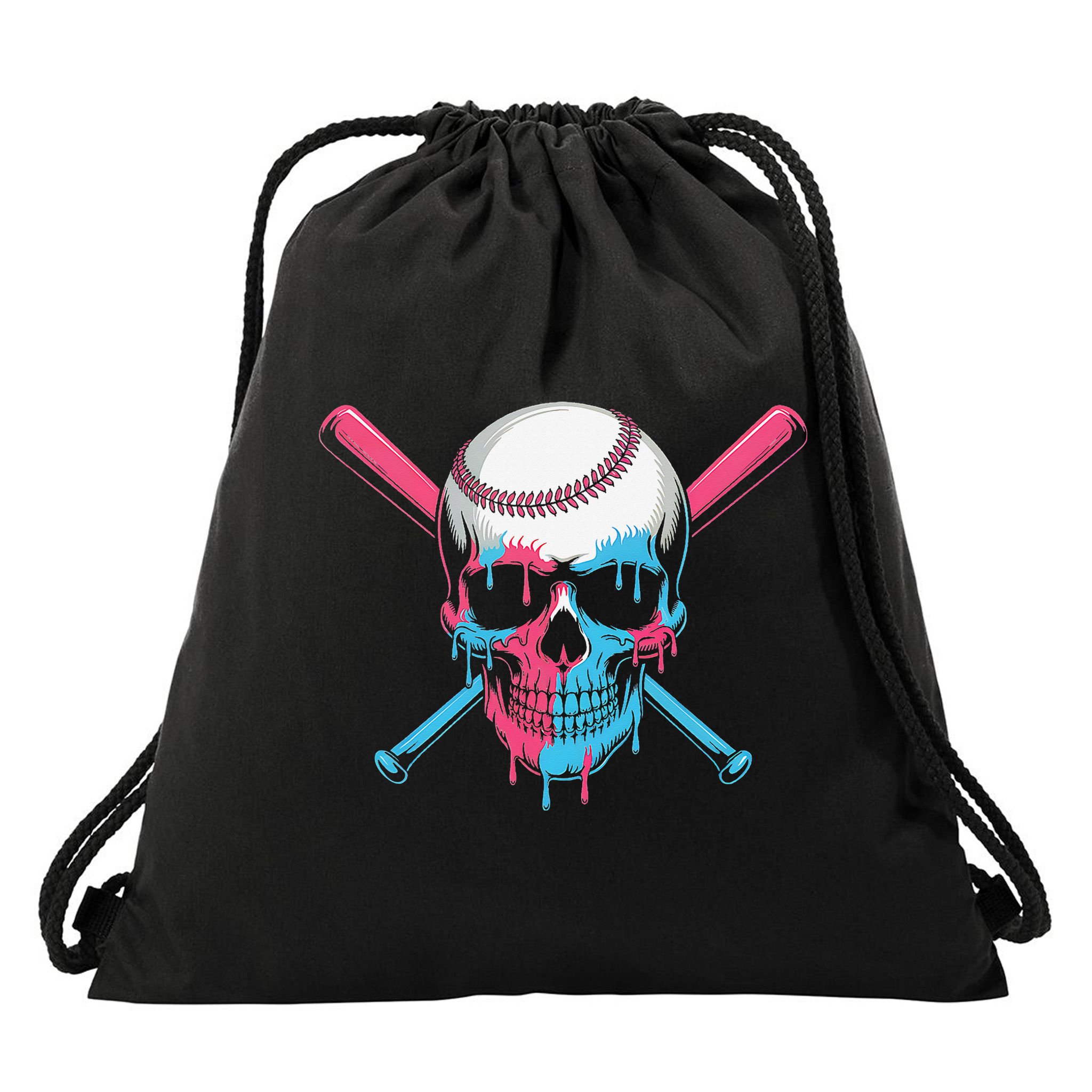 Ice Cream Baseball Fun Summer Sports Dessert Dripping Skull Drawstring Bag