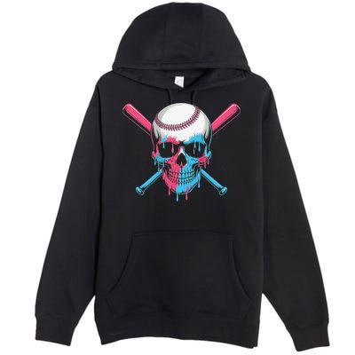 Ice Cream Baseball Fun Summer Sports Dessert Dripping Skull Premium Pullover Hoodie