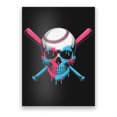 Ice Cream Baseball Fun Summer Sports Dessert Dripping Skull Poster