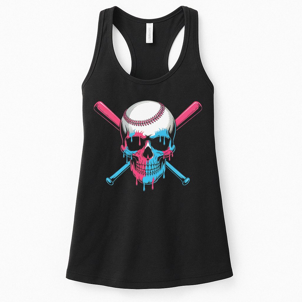 Ice Cream Baseball Fun Summer Sports Dessert Dripping Skull Womens Tank Top