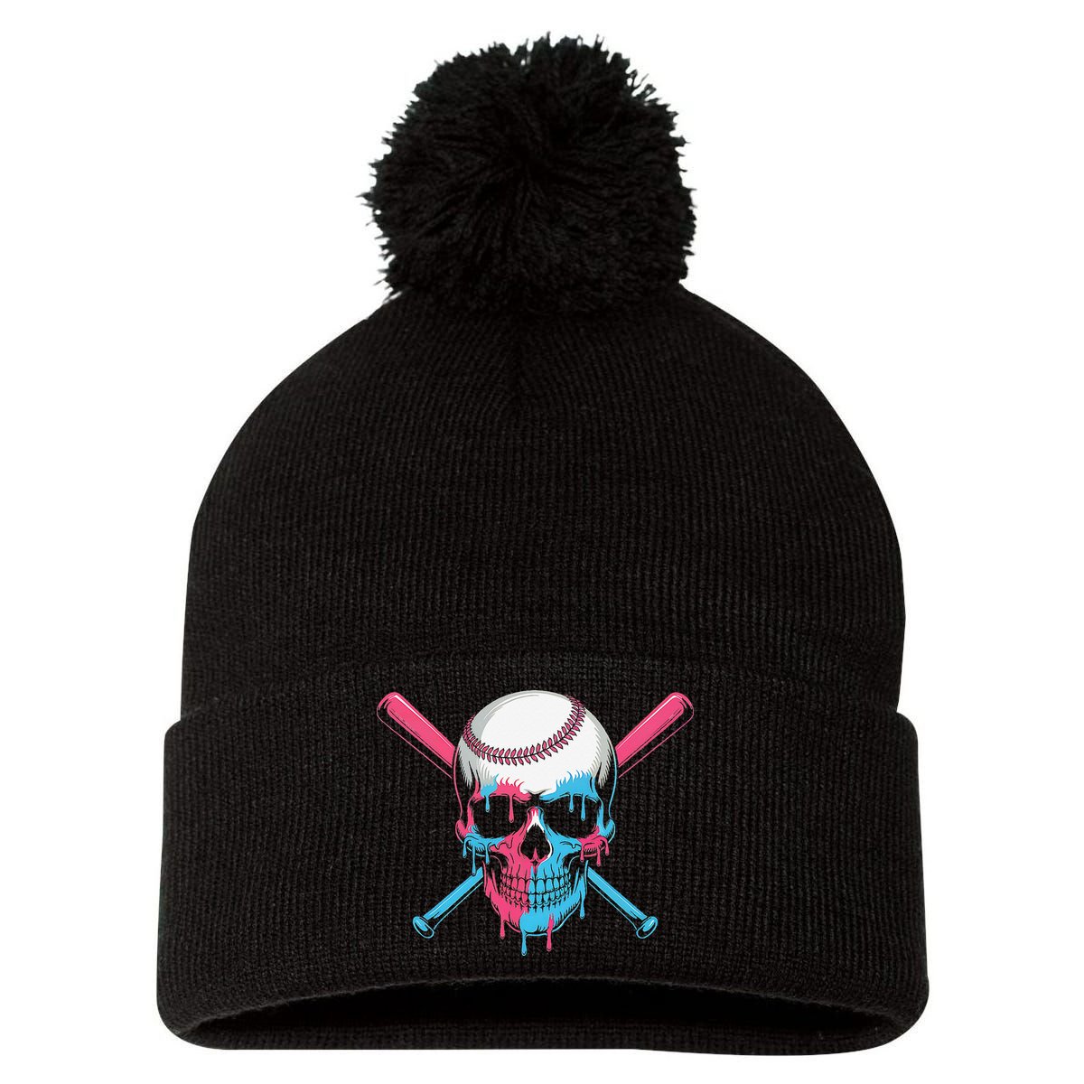 Ice Cream Baseball Fun Summer Sports Dessert Dripping Skull Pom Pom 12in Knit Beanie