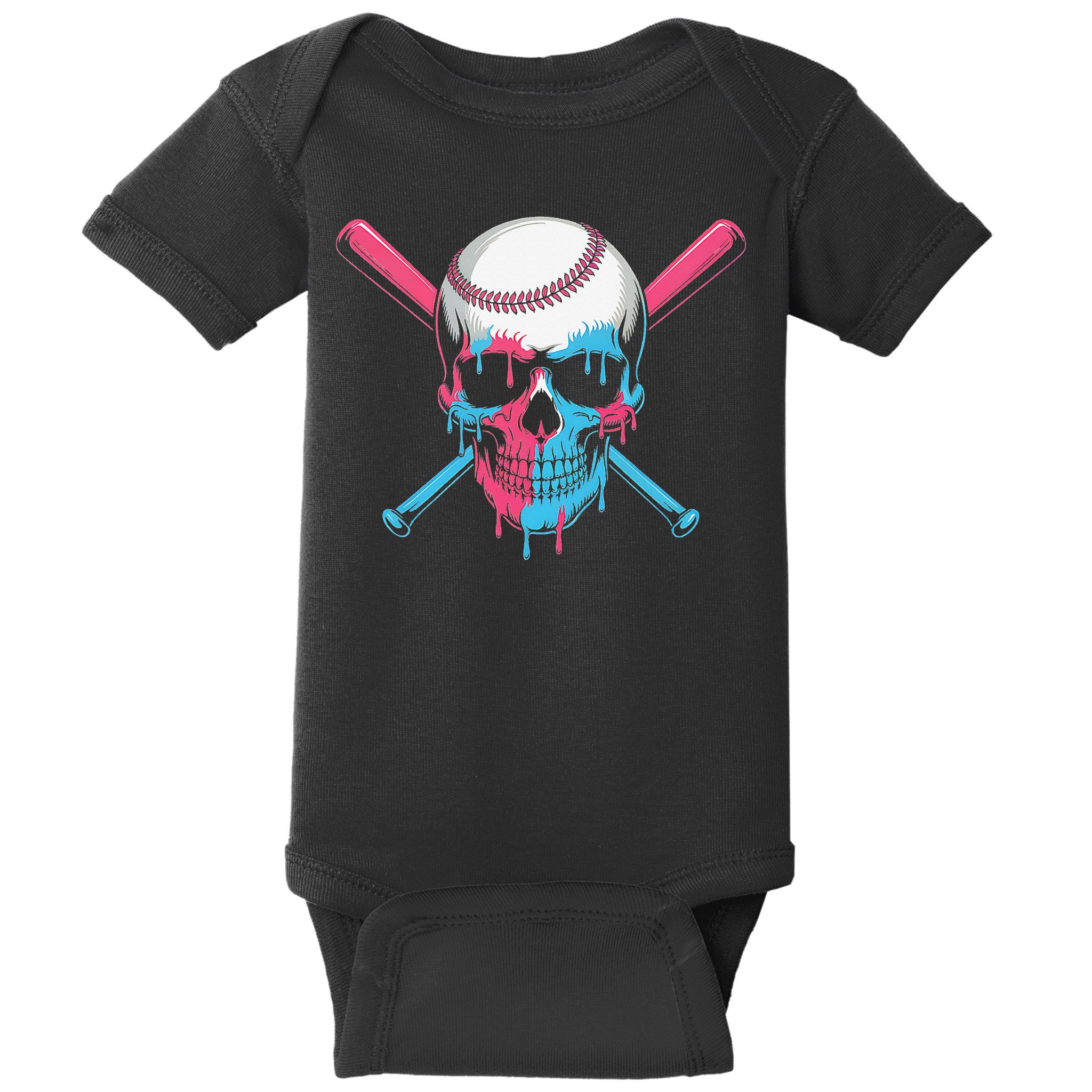 Ice Cream Baseball Fun Summer Sports Dessert Dripping Skull Baby Bodysuit