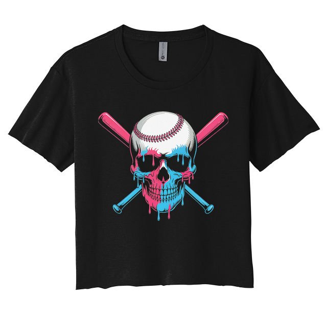 Ice Cream Baseball Fun Summer Sports Dessert Dripping Skull Crop Top