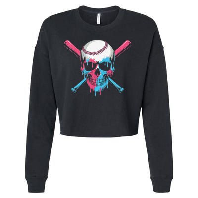 Ice Cream Baseball Fun Summer Sports Dessert Dripping Skull Cropped Pullover Crew