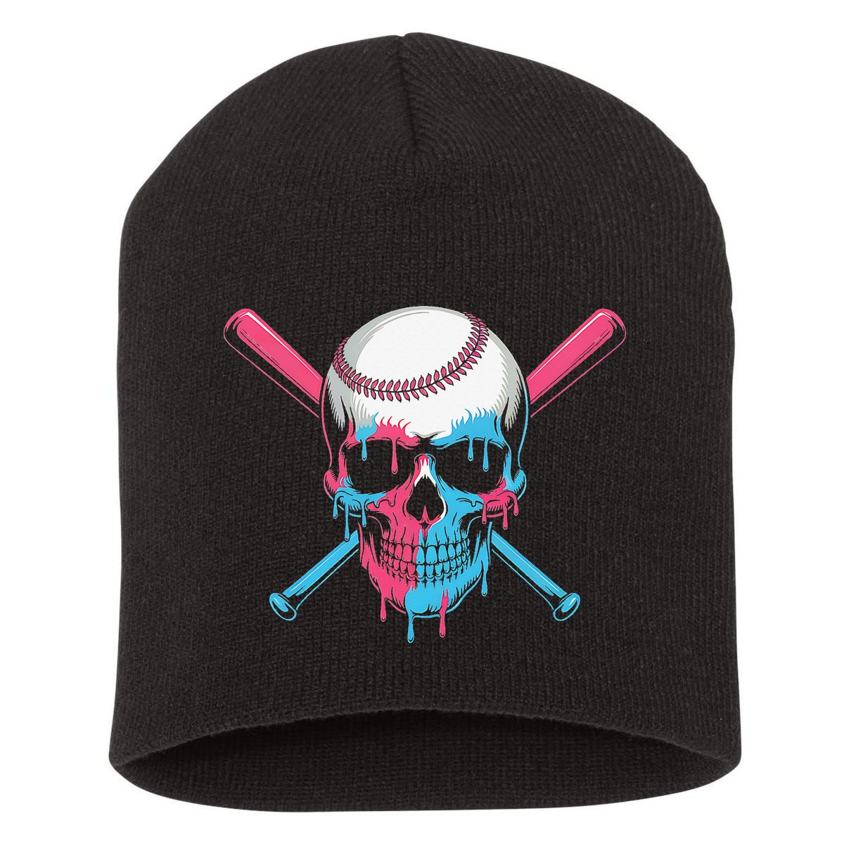 Ice Cream Baseball Fun Summer Sports Dessert Dripping Skull Short Acrylic Beanie