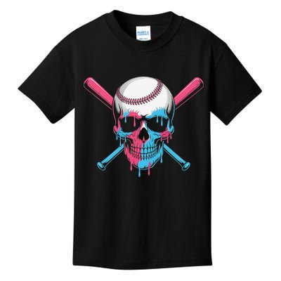 Ice Cream Baseball Fun Summer Sports Dessert Dripping Skull Kids T-Shirt