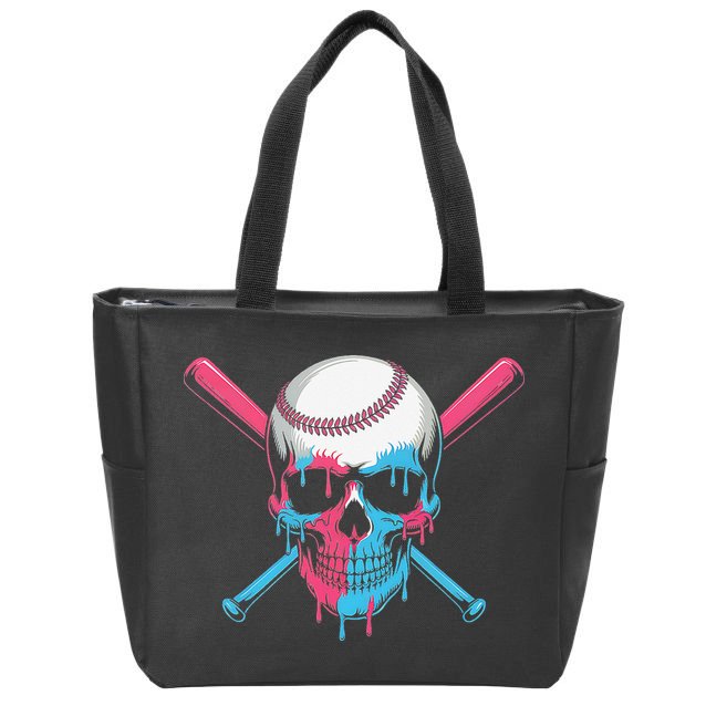 Ice Cream Baseball Fun Summer Sports Dessert Dripping Skull Zip Tote Bag