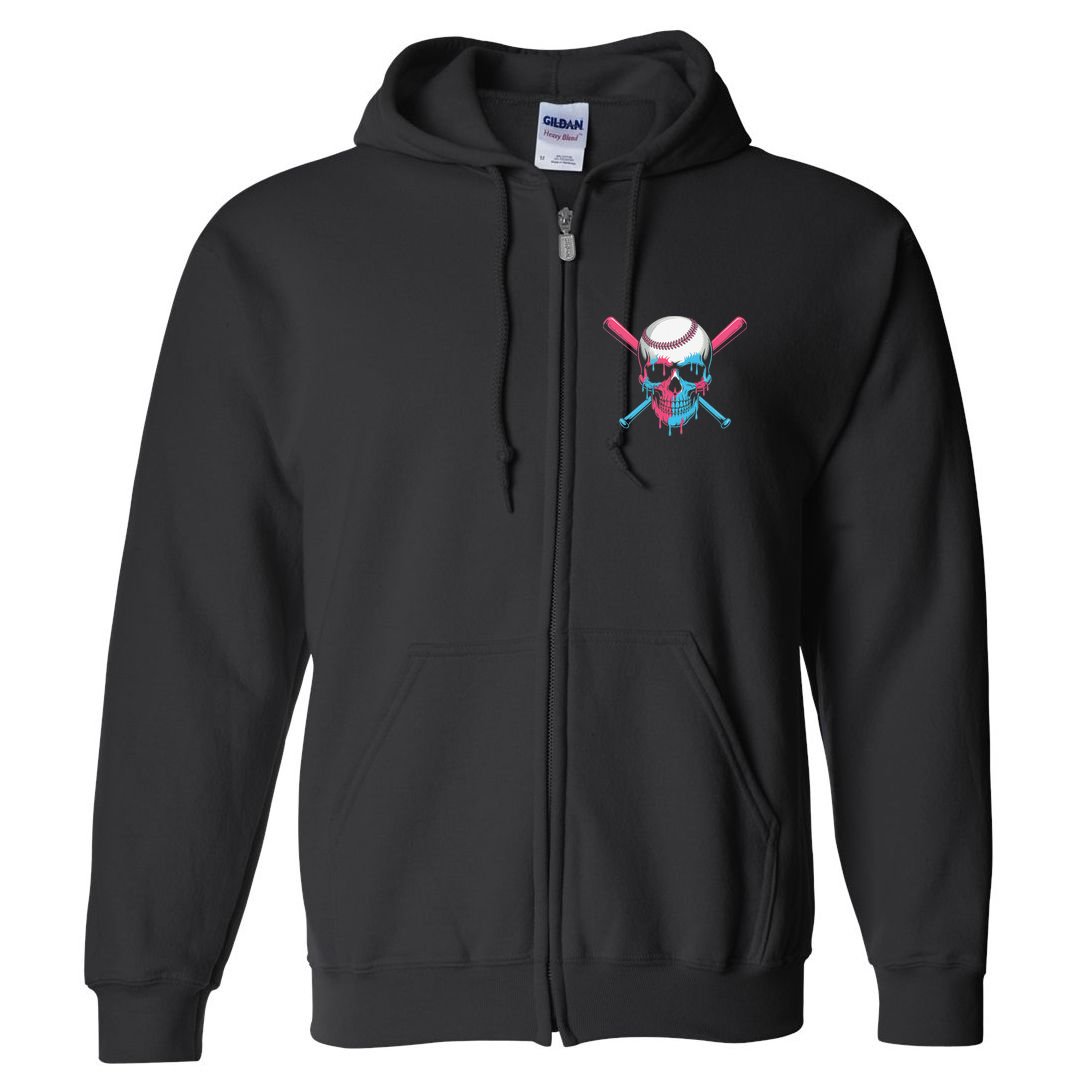 Ice Cream Baseball Fun Summer Sports Dessert Dripping Skull Full Zip Hoodie