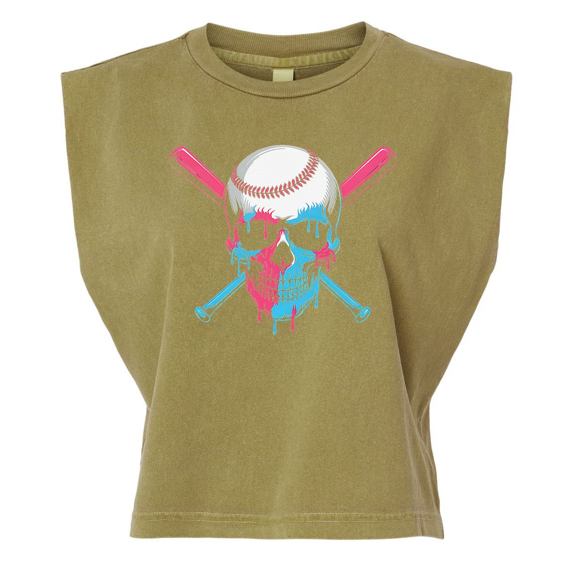 Ice Cream Baseball Fun Summer Sports Dessert Dripping Skull Garment-Dyed Women's Muscle Tee