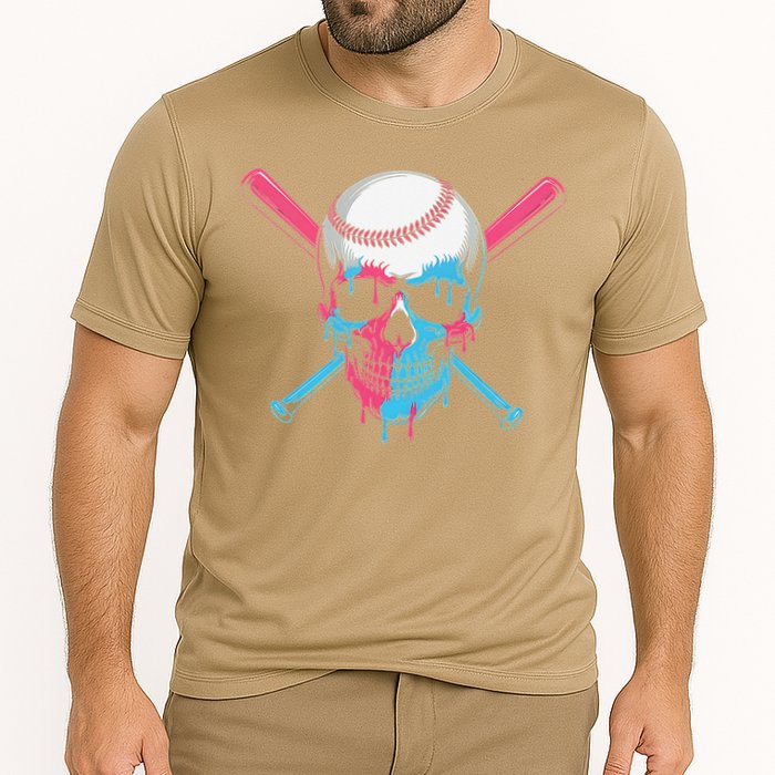 Ice Cream Baseball Fun Summer Sports Dessert Dripping Skull Cooling Performance Crew T-Shirt