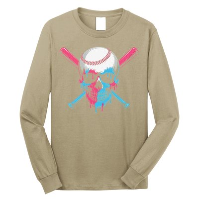 Ice Cream Baseball Fun Summer Sports Dessert Dripping Skull Long Sleeve Shirt