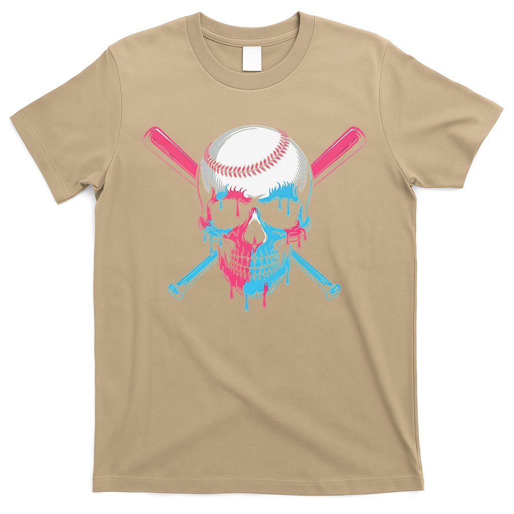 Ice Cream Baseball Fun Summer Sports Dessert Dripping Skull T-Shirt