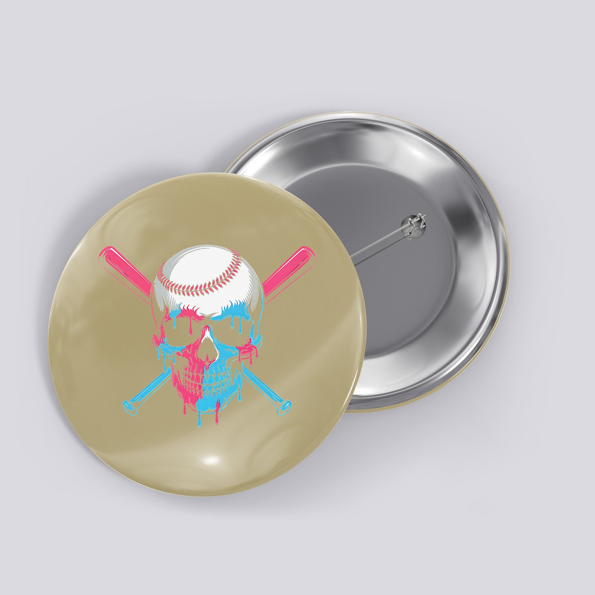 Ice Cream Baseball Fun Summer Sports Dessert Dripping Skull Button