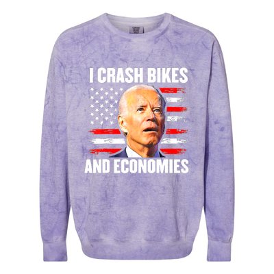 I Crash Bikes And Economies Joe Biden Falling Off Bike Colorblast Crewneck Sweatshirt