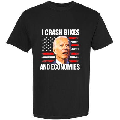 I Crash Bikes And Economies Joe Biden Falling Off Bike Garment-Dyed Heavyweight T-Shirt