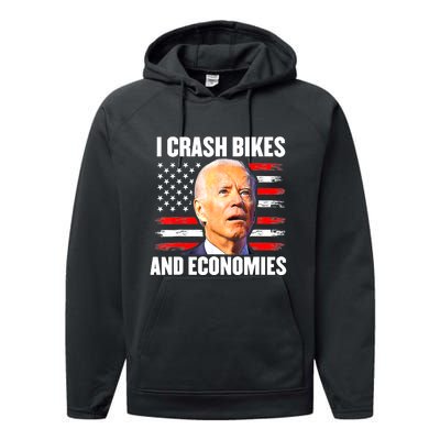 I Crash Bikes And Economies Joe Biden Falling Off Bike Performance Fleece Hoodie