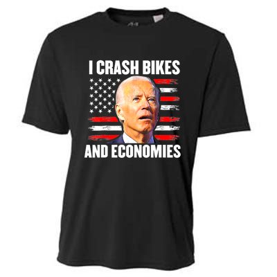 I Crash Bikes And Economies Joe Biden Falling Off Bike Cooling Performance Crew T-Shirt