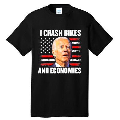 I Crash Bikes And Economies Joe Biden Falling Off Bike Tall T-Shirt